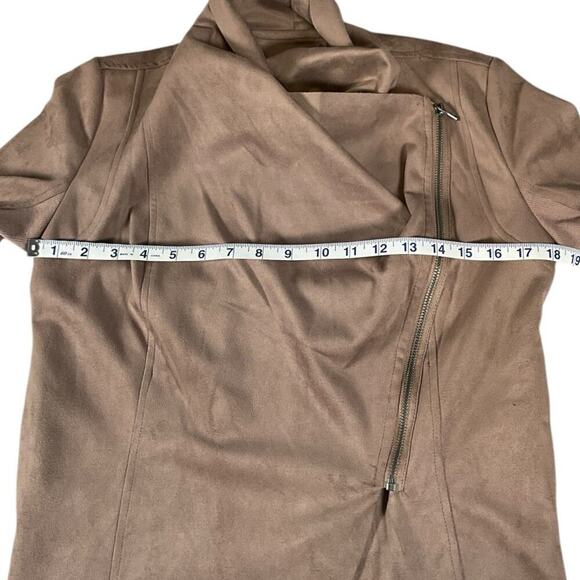 Vigoss Brown Faux Leather Suede Drape Front Moto Size Small Side Zip Casual - Picture 13 of 13
